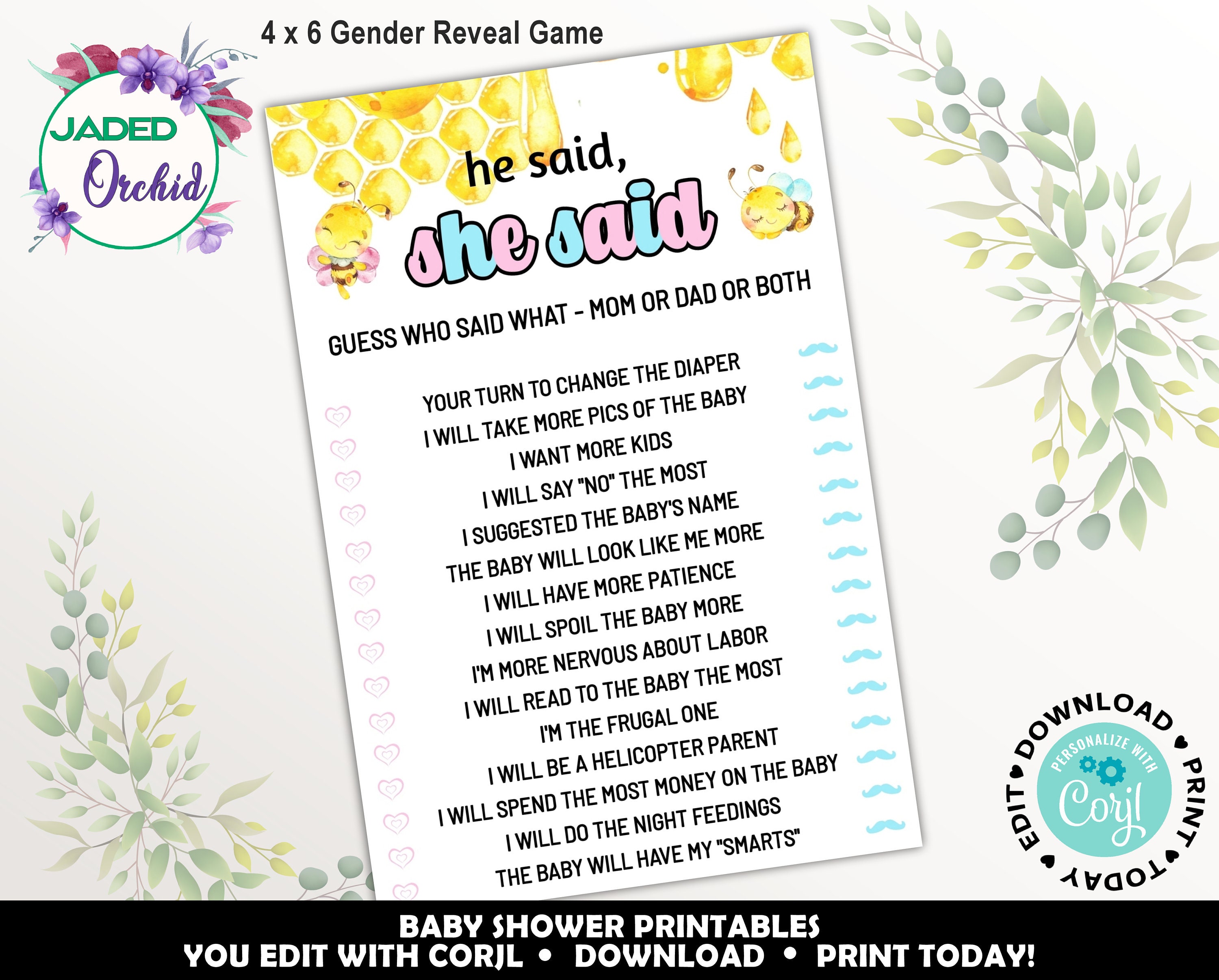 bee gender reveal game bumble bee gender reveal baby shower etsy