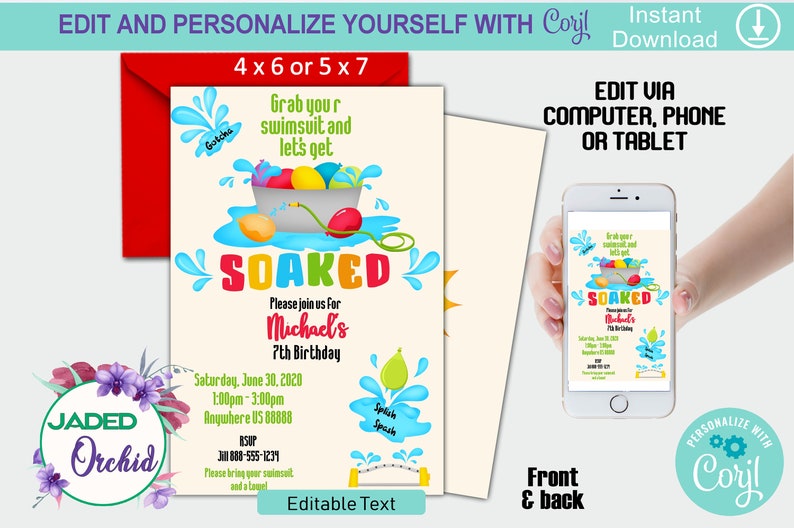 EDITABLE Water Balloon Fight Birthday Party Invitation Water Etsy