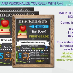 EDITABLE Back to School Photo Prop Chalkboard Back to School First Day ...