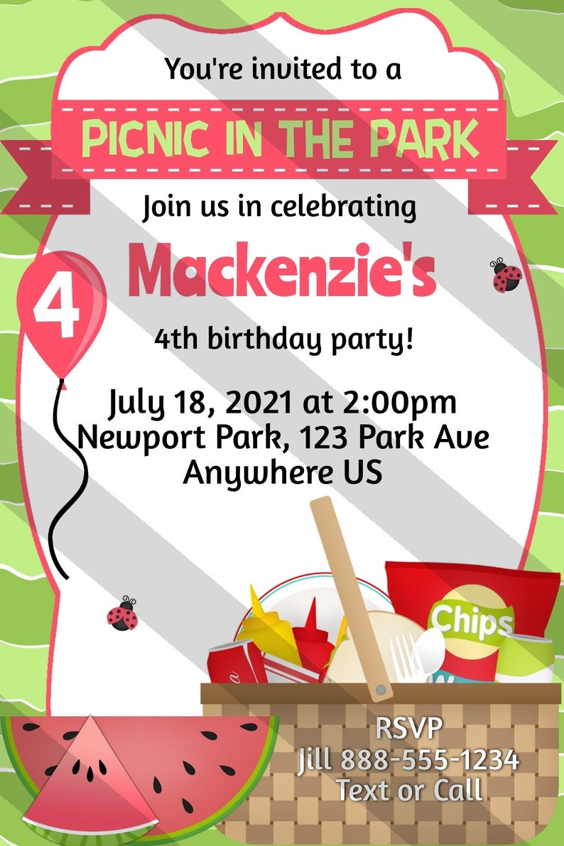 Picnic in the Park Invitation Picnic Birthday Invitation | Etsy