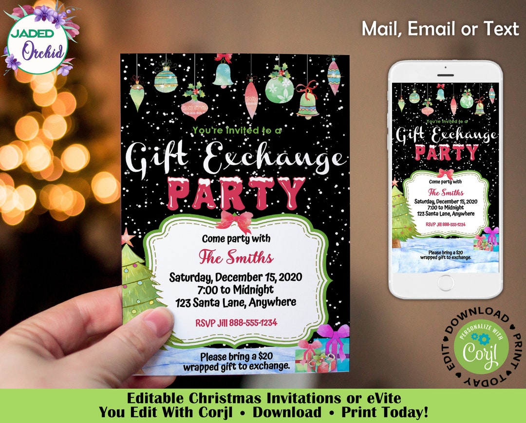 Personalized Christmas Gift Exchange Invitation, Personalized Gift Swap
