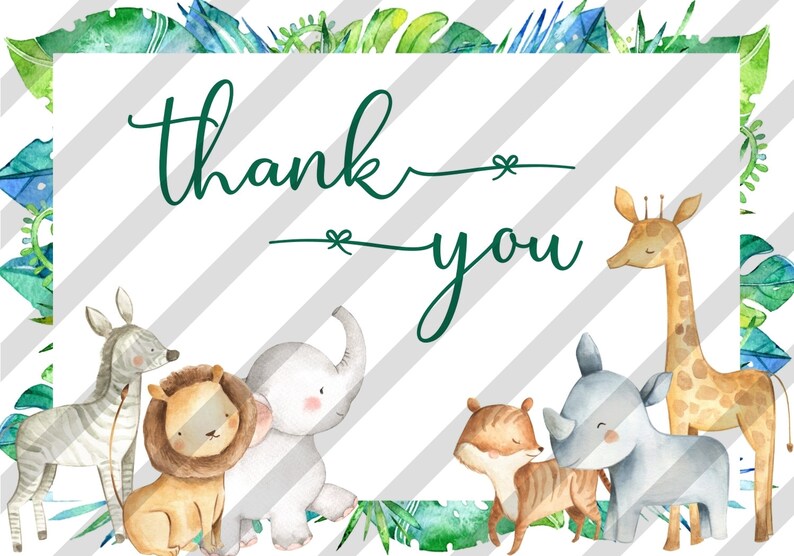 Safari Thank You Card Zoo Thank You Wild One Thank You Gift Etsy