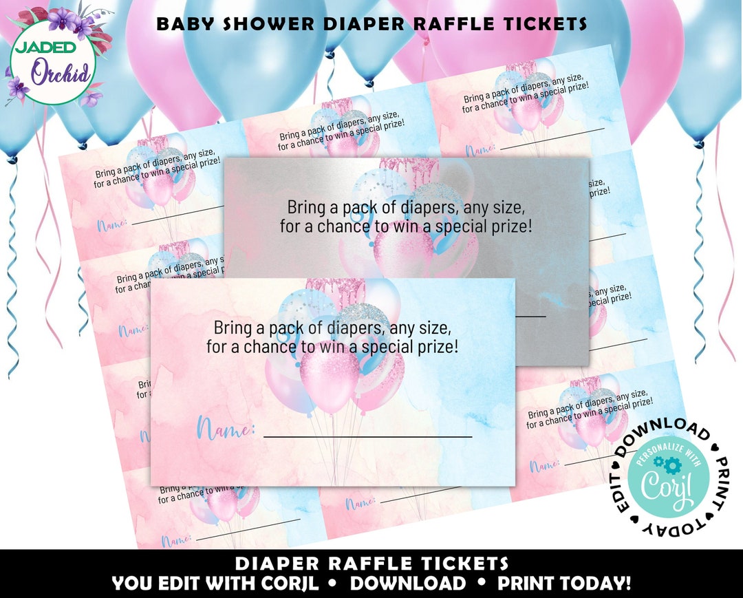 Printable Gender Reveal Diaper Raffle Tickets, Editable Gender Reveal ...