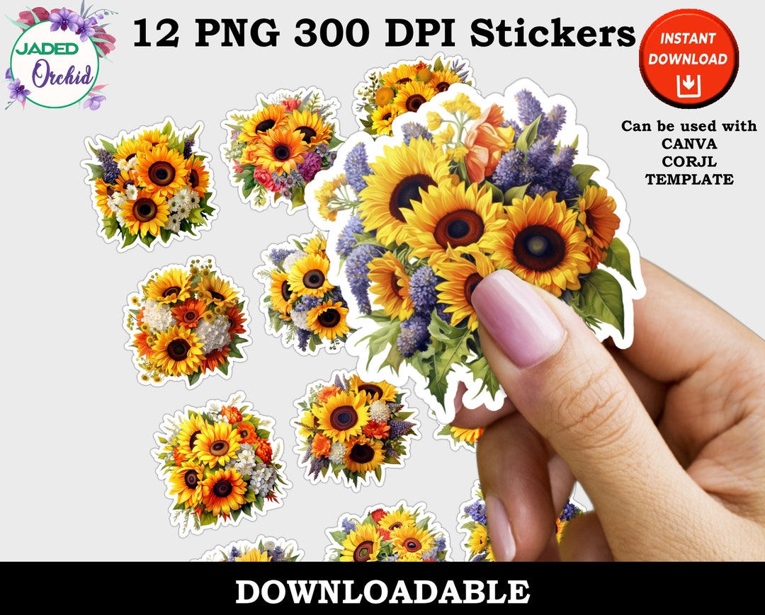 Printable Sunflower Stickers, Beautiful Floral Print and Cut Digital ... Printable Sunflower Stickers, Beautiful Floral Print and Cut Digital ...