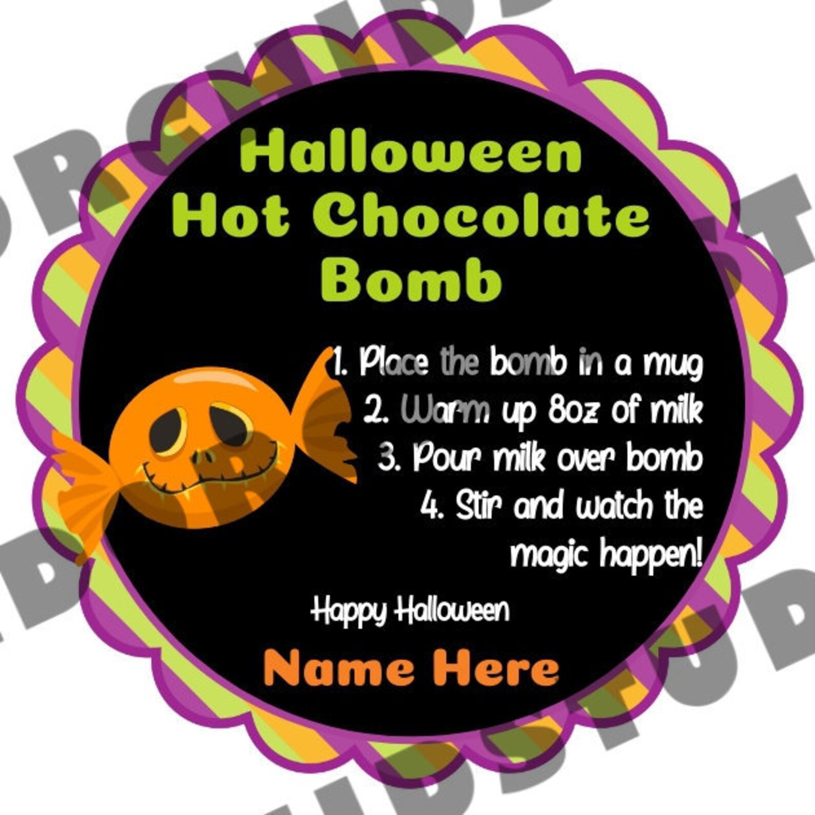 Halloween Hot Cocoa Bomb Sticker Label Editable Hot Chocolate Etsy