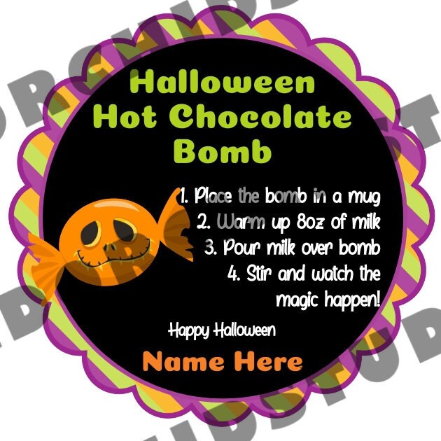 Printable Halloween Hot Cocoa Bomb Sticker Label Editable Hot Etsy