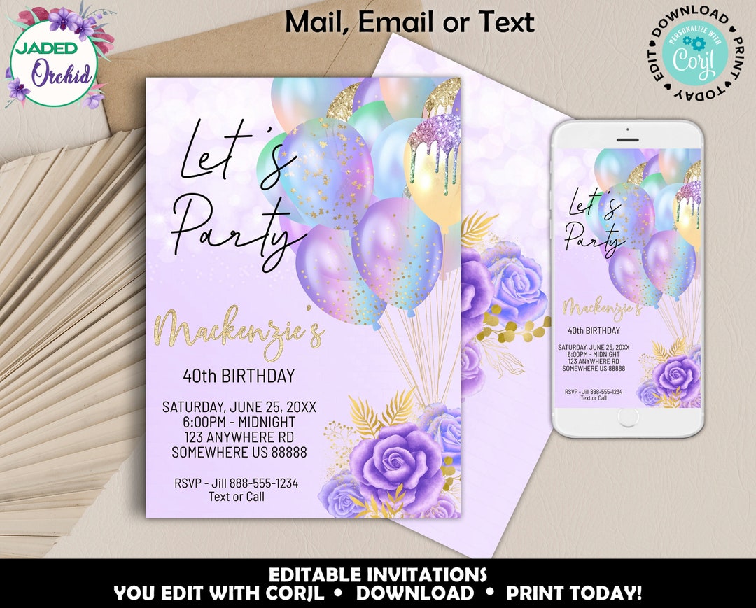 Purple and Gold Birthday Invitation Printable Purple Birthday - Etsy