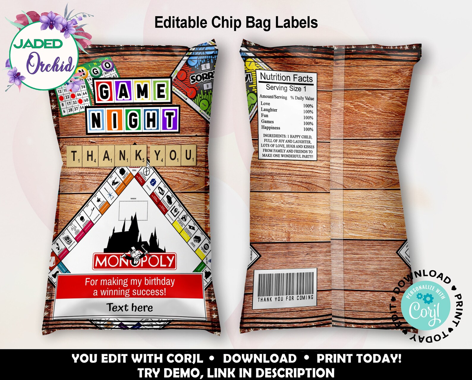 Printable Game Night Birthday Chip Bag Label Game Night Etsy