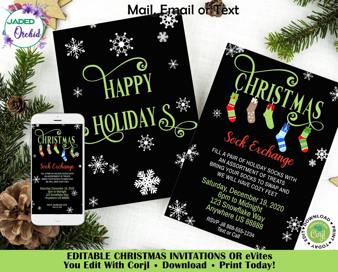 Christmas Sock Exchange Invitation, Printable Sock Swap Party