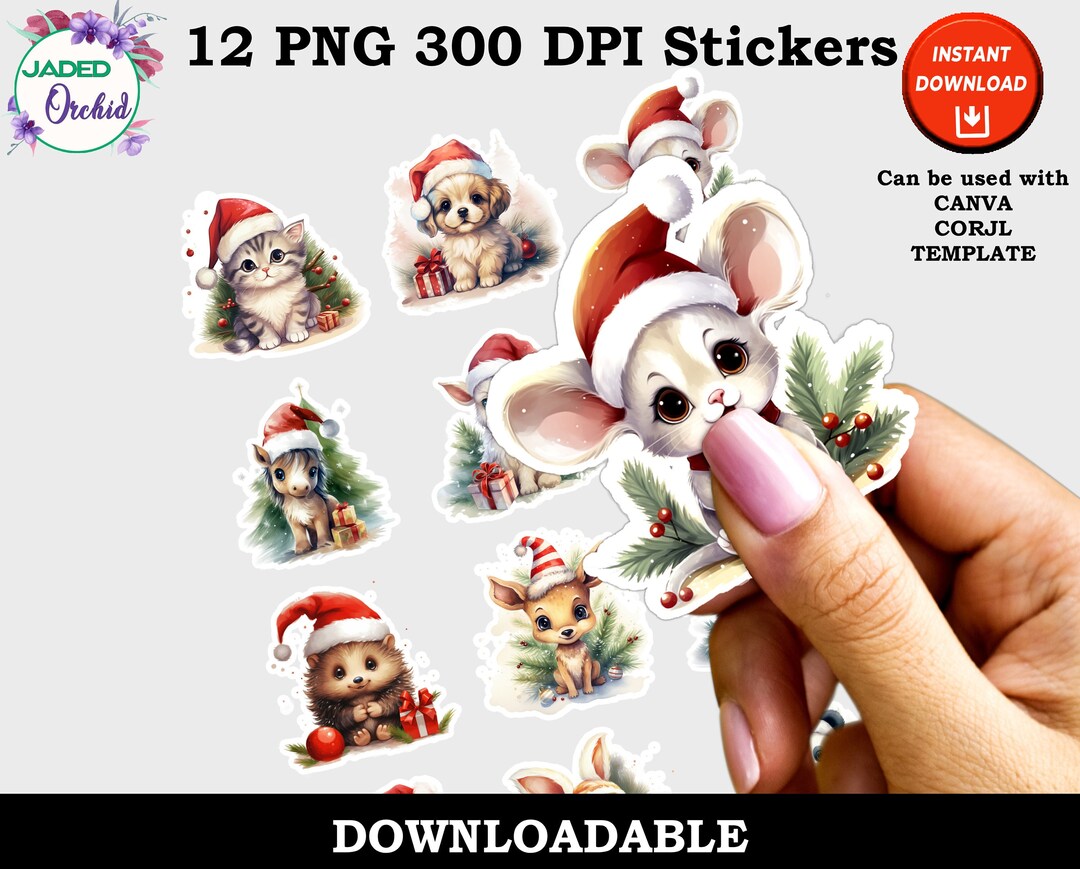 Printable Christmas Animal Stickers, Print and Cut Digital PNG Holiday ...