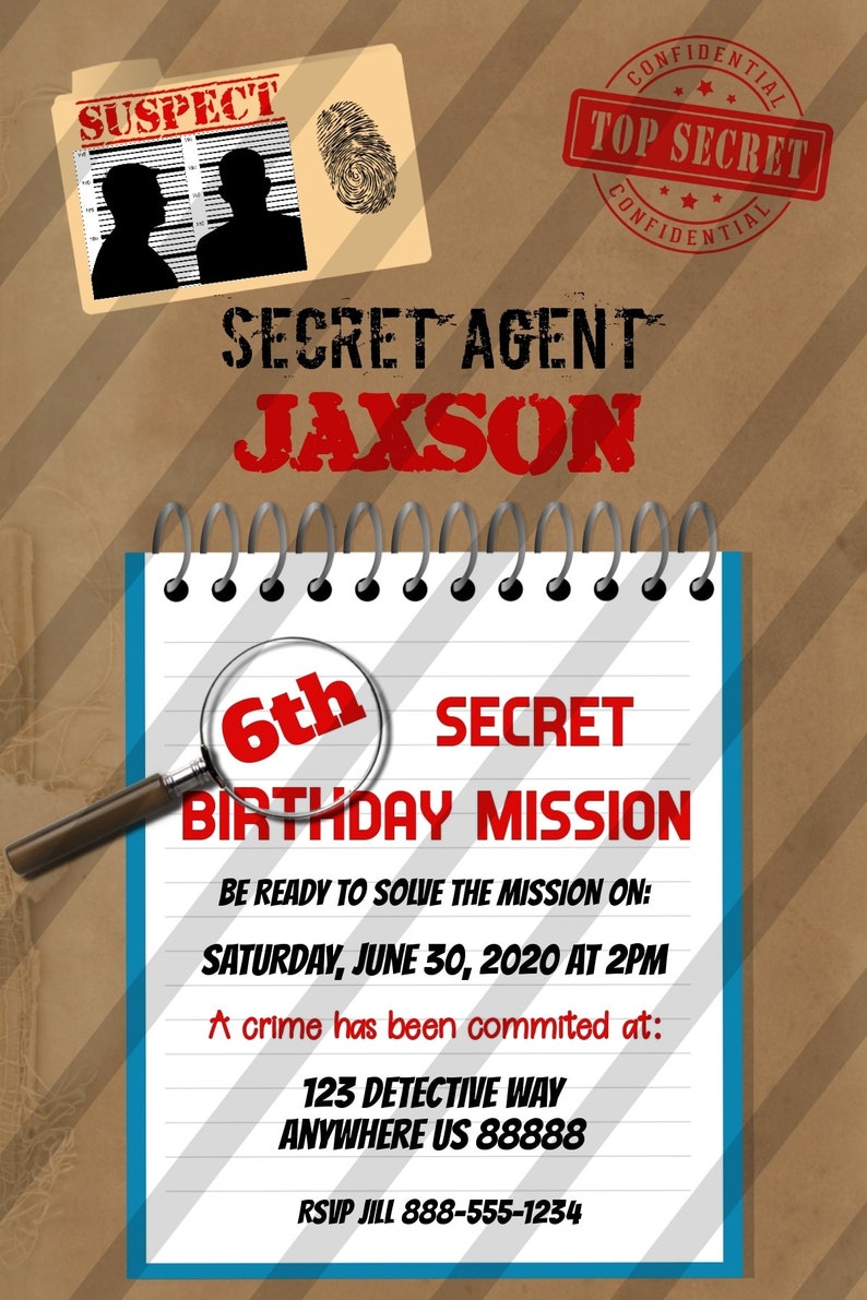 Secret Agent Birthday Invitation Detective Invitation Spy | Etsy