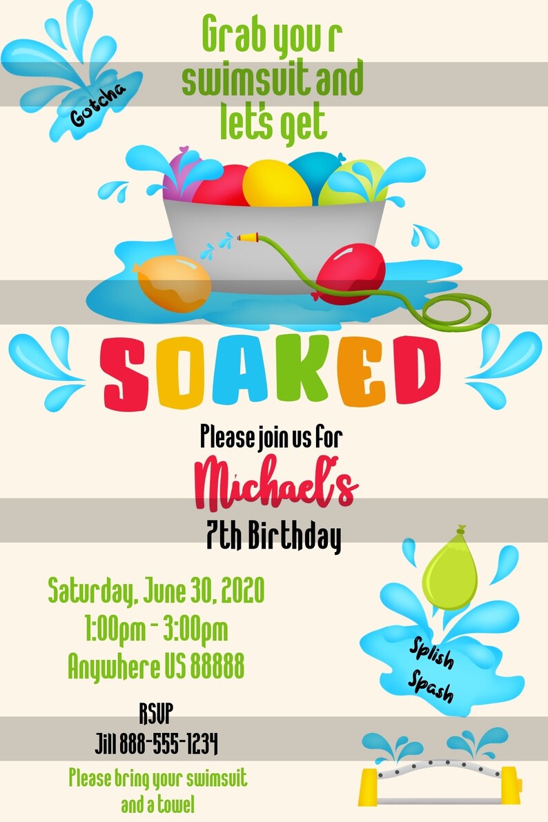 EDITABLE Water Balloon Fight Birthday Party Invitation Water Etsy