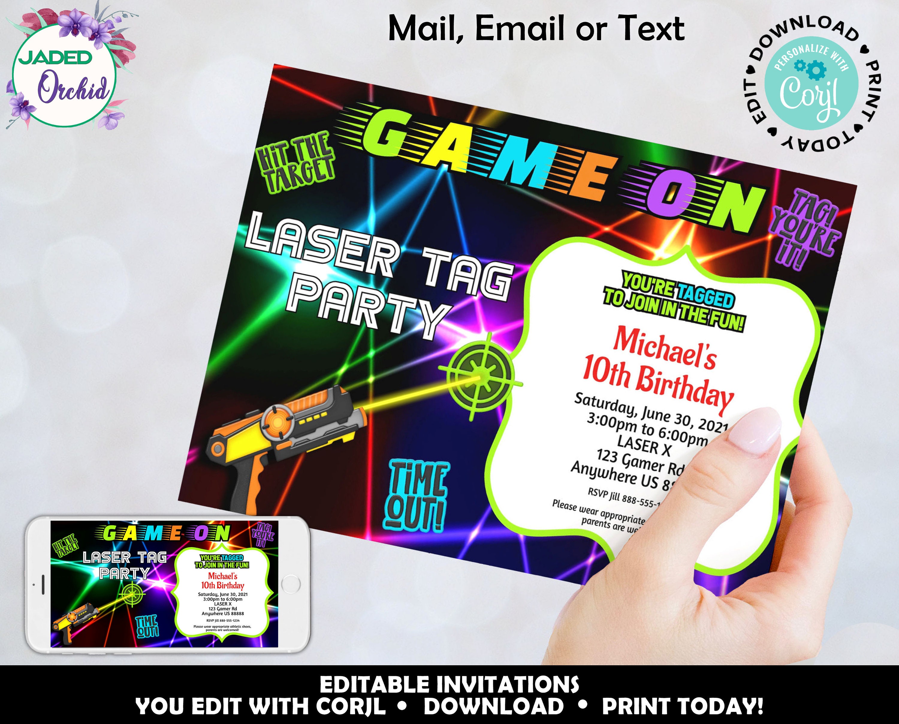 Editable Laser Tag Birthday Invitation Laser Tag Party Laser Etsy