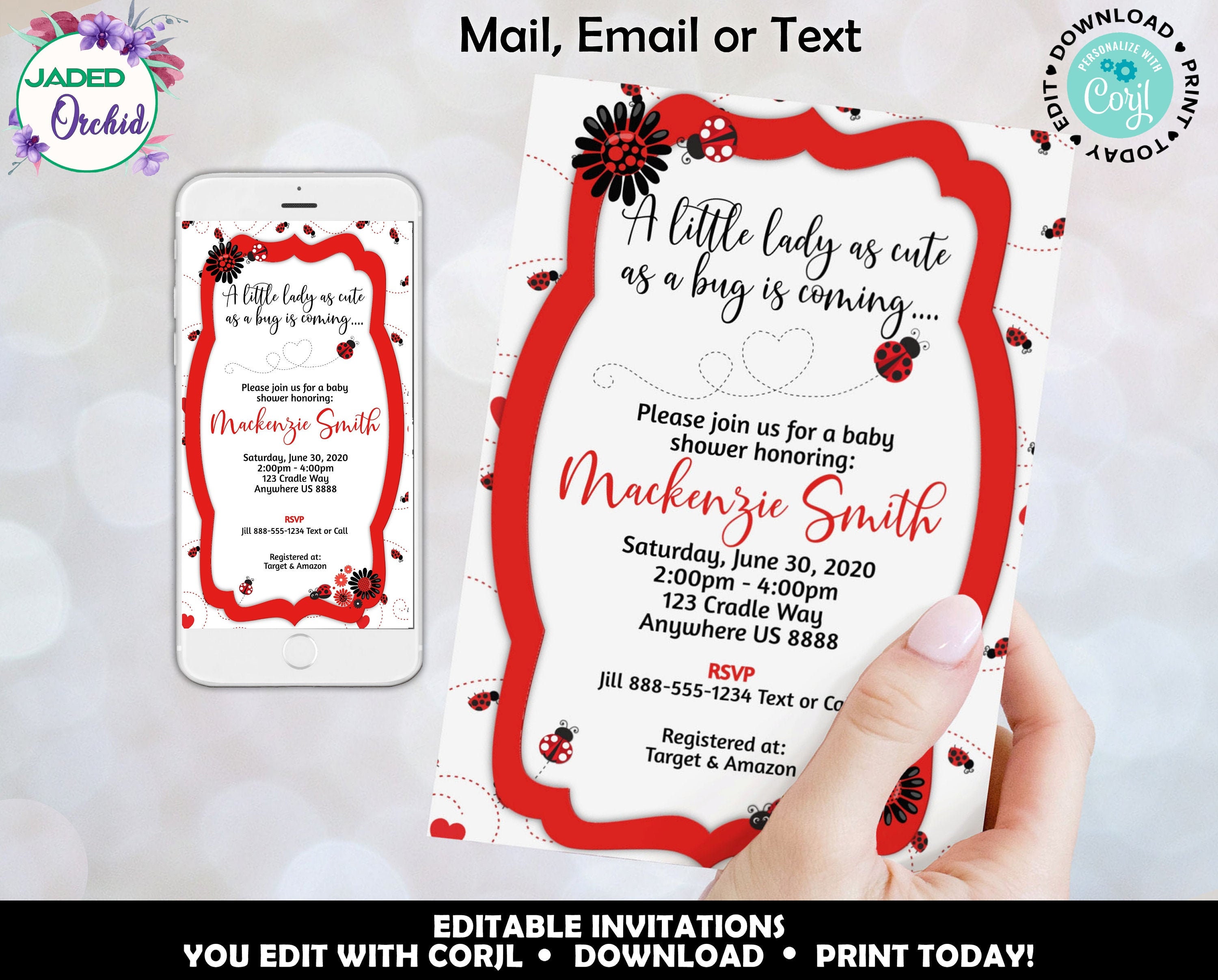 Personalized Ladybug Baby Shower Invitation Lady Bug Baby | Etsy