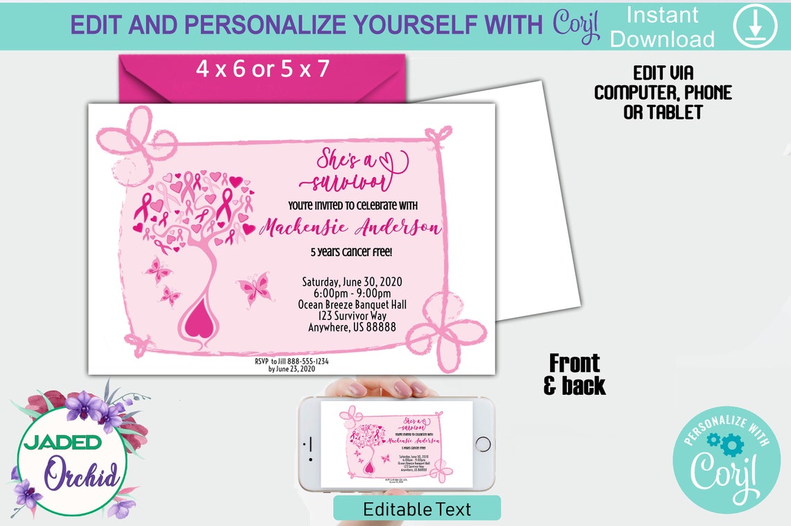 Cancer Free Party Invitation Breast Cancer Survivor Invitation Etsy