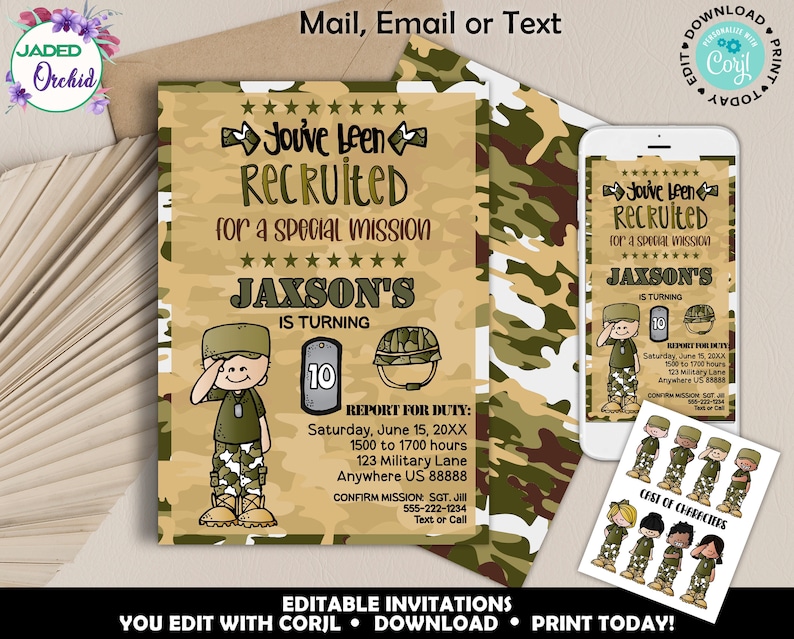 Printable Army Birthday Invite Camo Military Birthday Party - Etsy