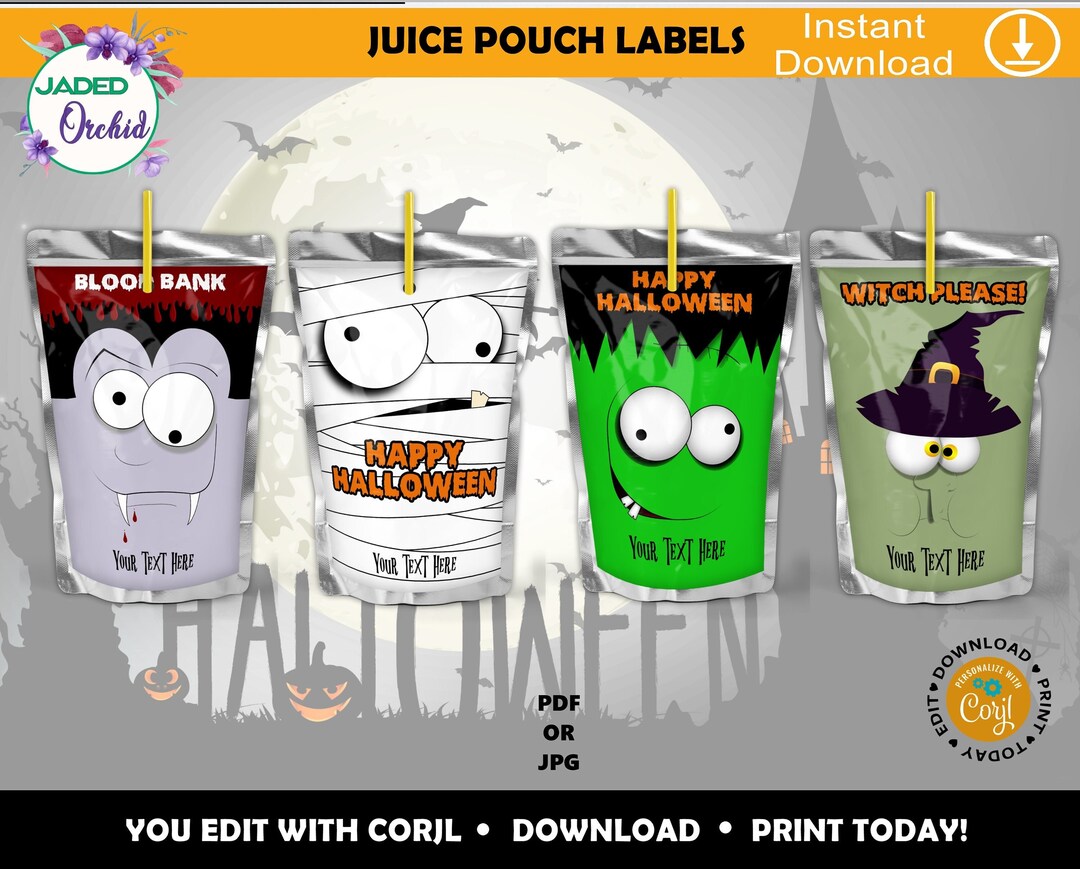 Halloween Juice Pouch Label, Dracula Juice Pouch Label, Witches ...