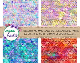 Mermaid Scales Digital Background, Mermaids Seamless Pattern Paper, Mermaid Pattern, Commercial Use Mermaid Paper, Instant Download