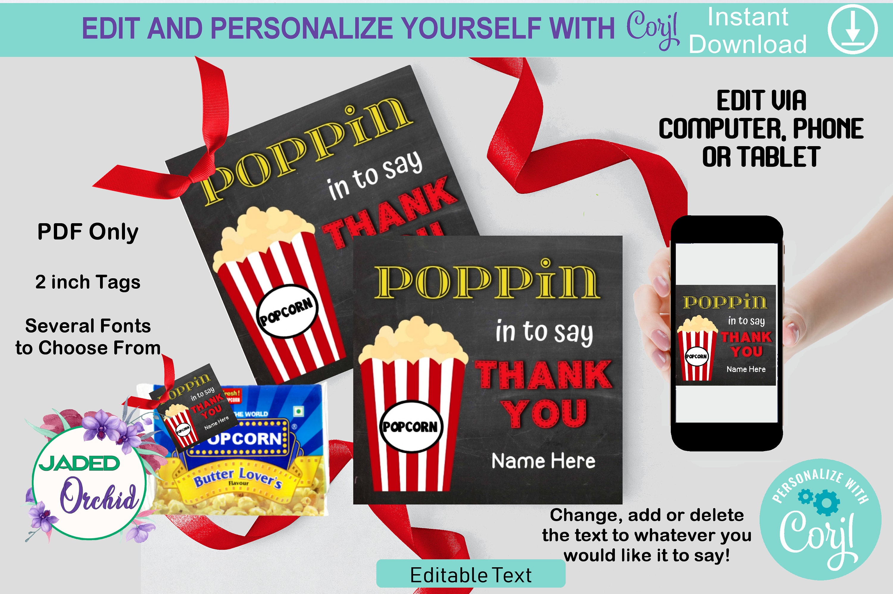 Teacher's Appreciation Popcorn Gift Tags Teachers Thank Etsy