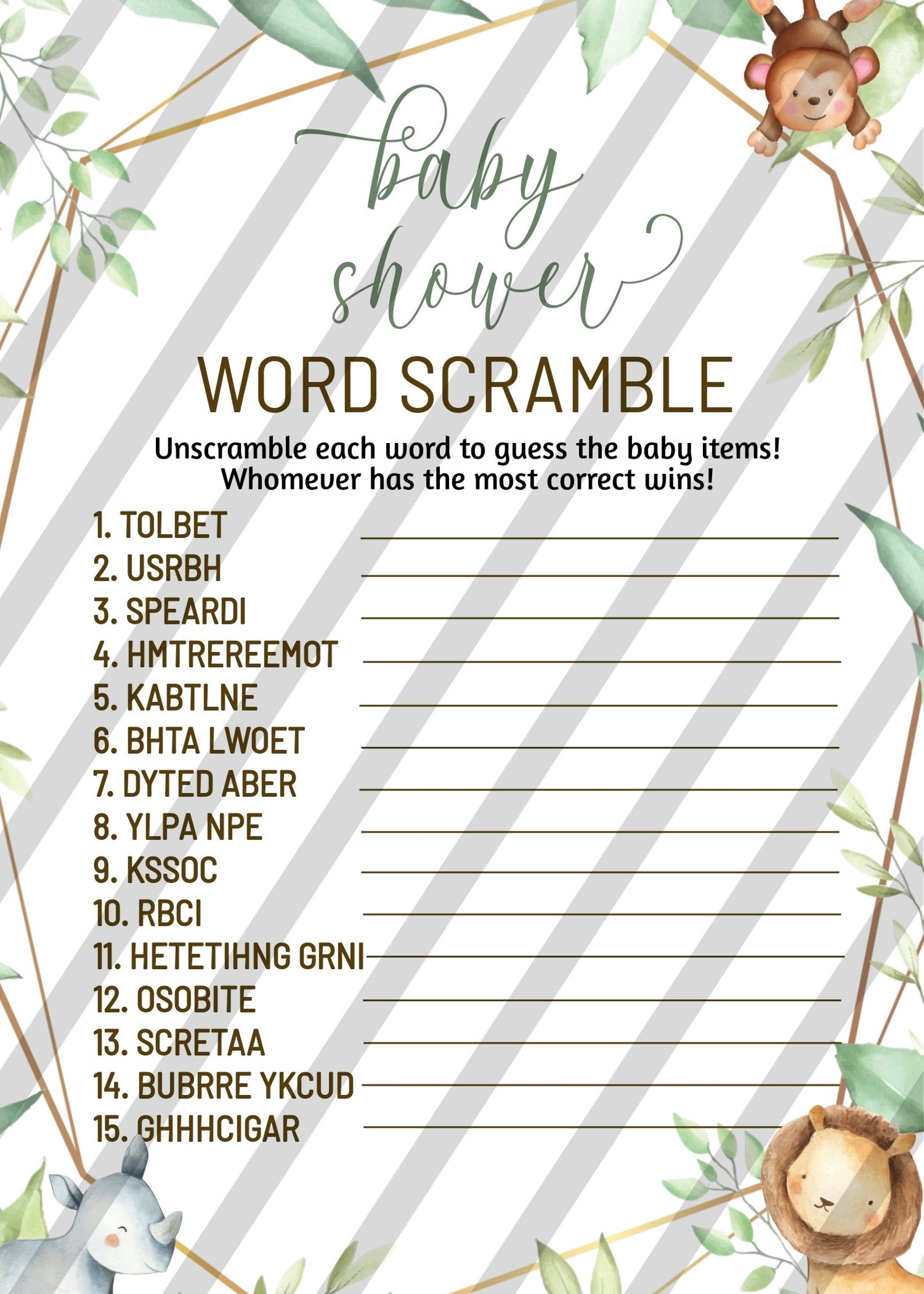 EDIT Safari Animals Baby Shower Game Safari Baby Shower Etsy