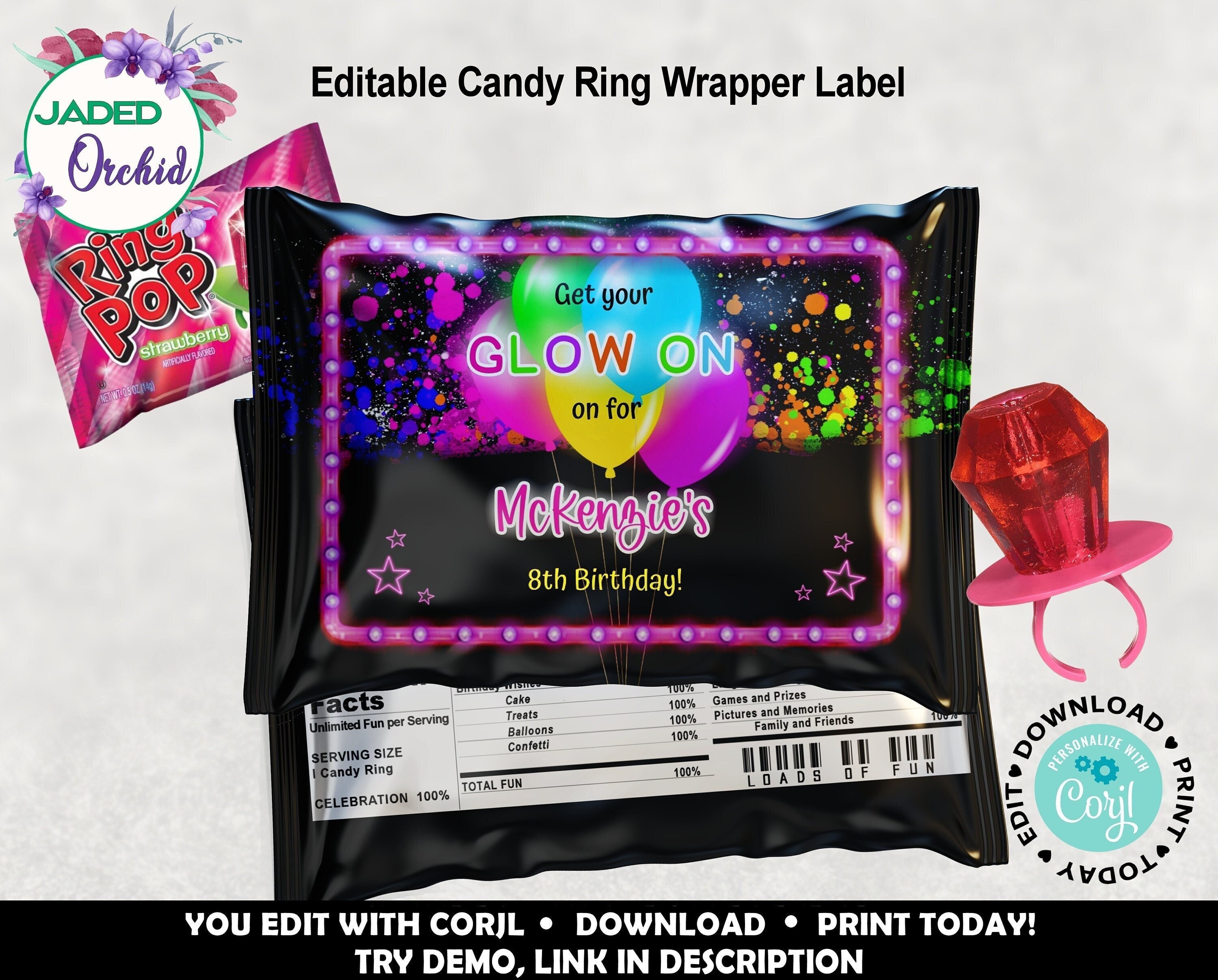 Glow Neon Party Decorations Birthday Decor Glow in the Dark Chip Bag Label  Favors Chocolate Wrapper Juice Water Bottle Sticker B47 