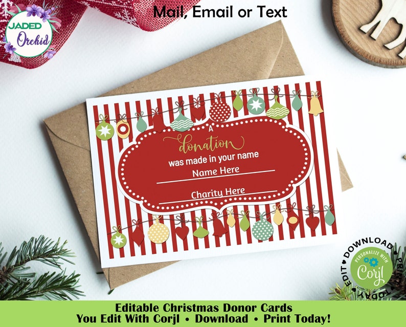 Holiday Charity Card Personalized Holiday Donation Editable Etsy