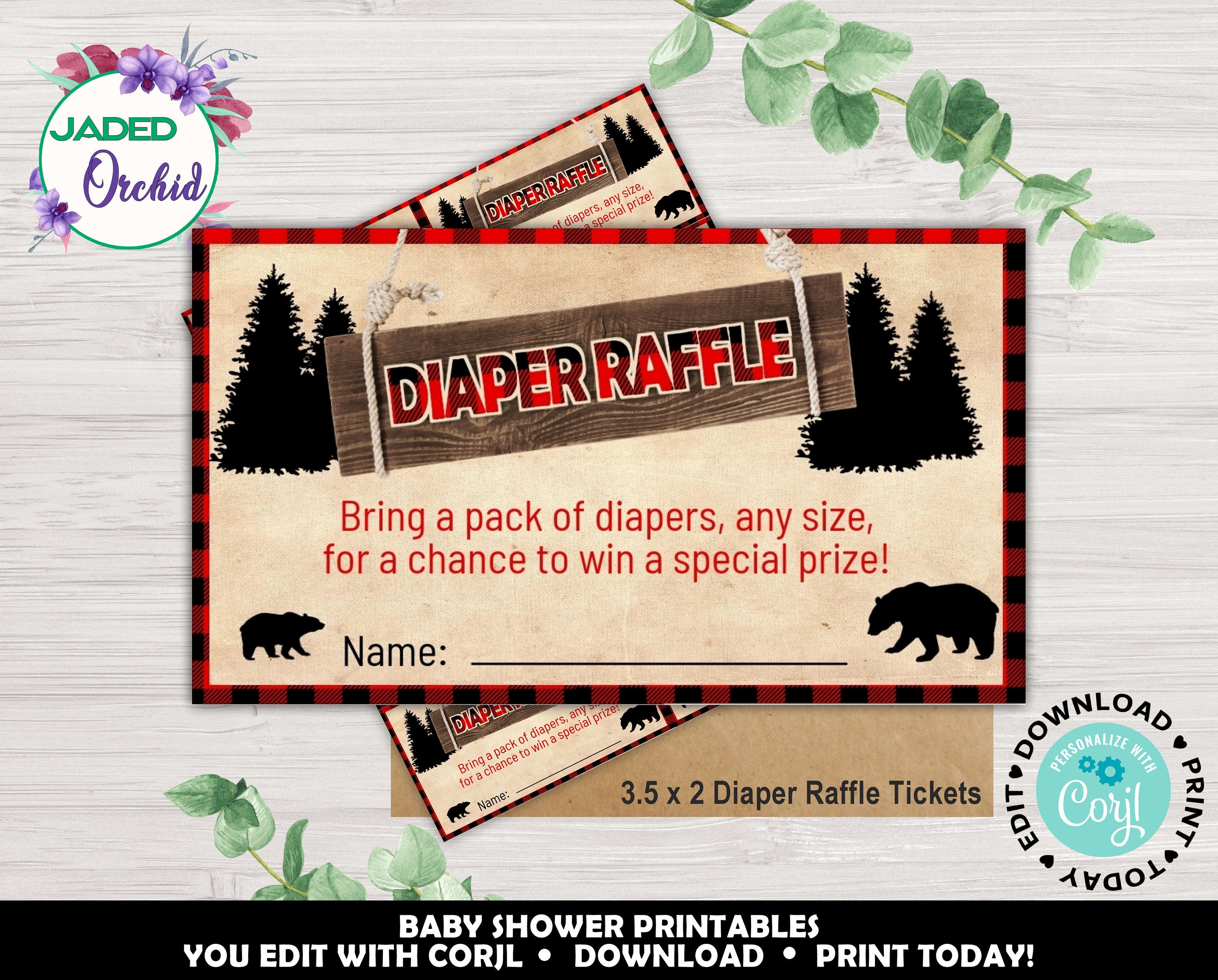 Printable Lumberjack Buffalo Plaid Diaper Raffle Tickets | Etsy