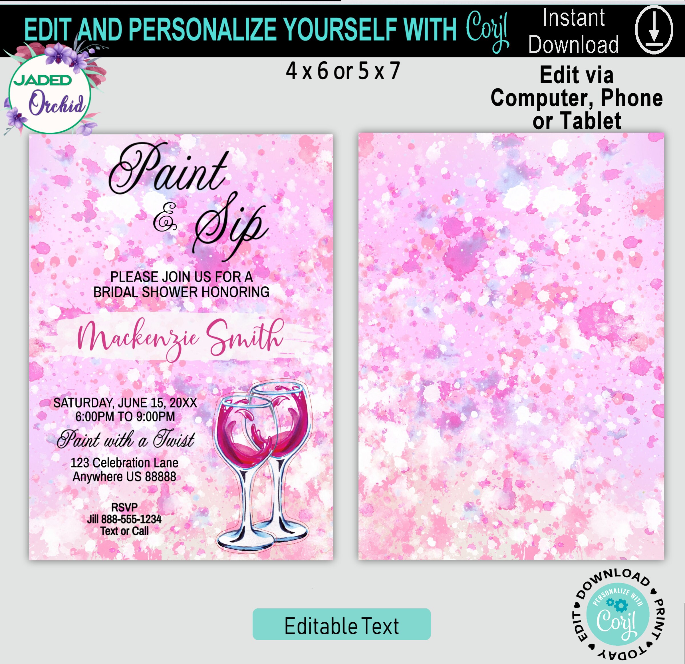 Paint and Sip Bridal Shower Invitation Pink Bridal Shower Etsy