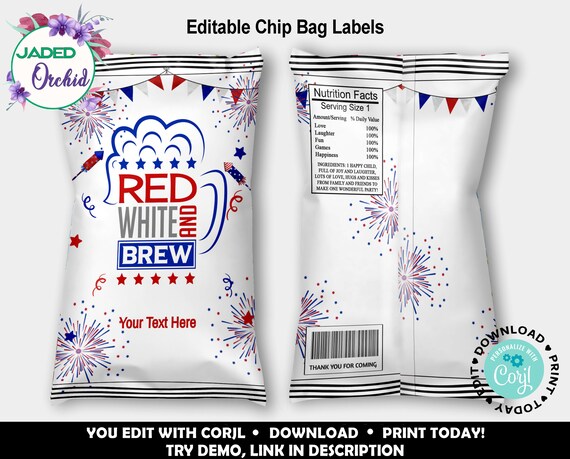 Printable Memorial Day Chip Bag Label Memorial Day Chip Bag - Etsy