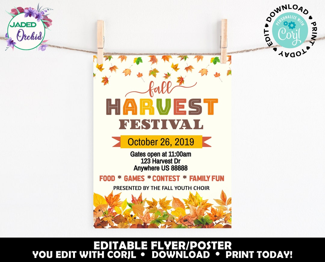 Printable Fall Festival Flyer, Harvest Festival, Printable Flyer, Edit ...
