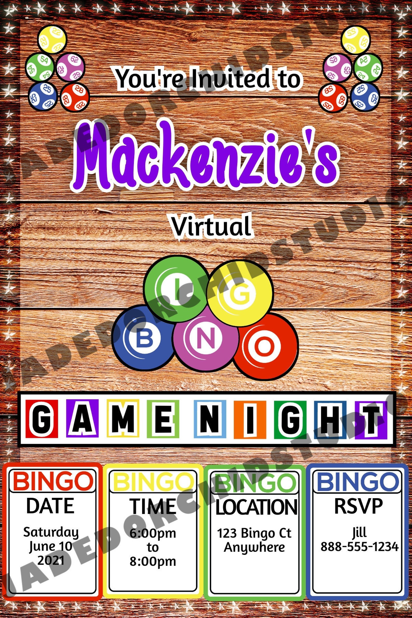 Bingo Game Birthday Party Bingo Game Night Invitation Bingo Etsy UK