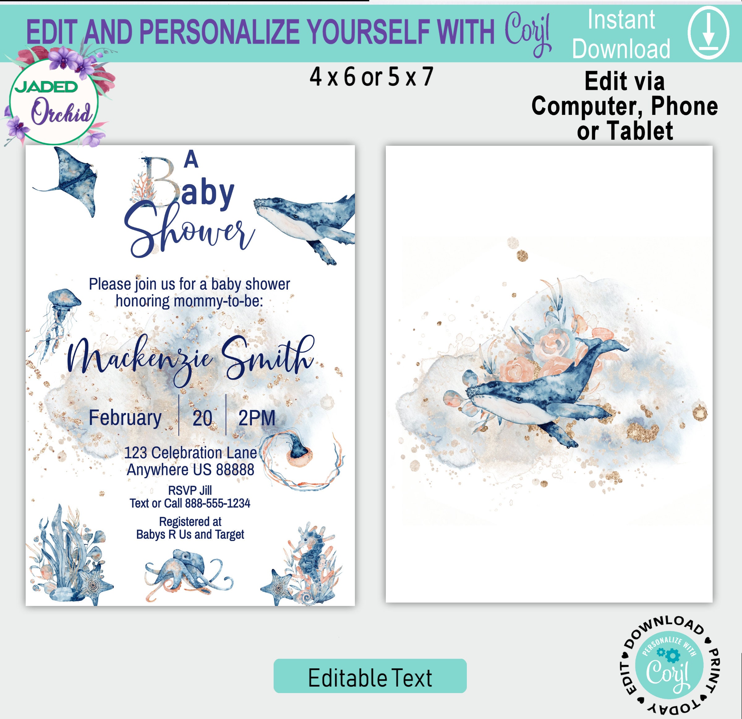 Ocean Baby Shower Invitation Editable Template Under the Sea | Etsy