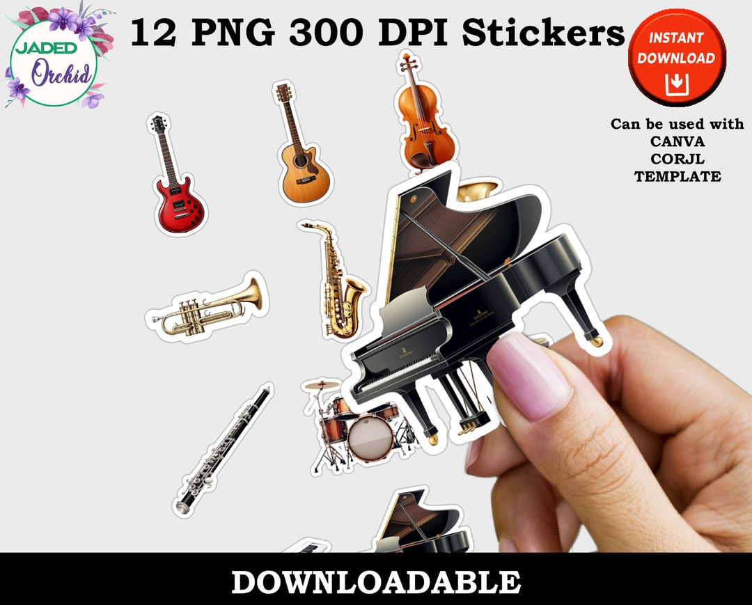 Musical Instruments Stickers Printable Musical Instrument Stickers Digital Journal - Etsy