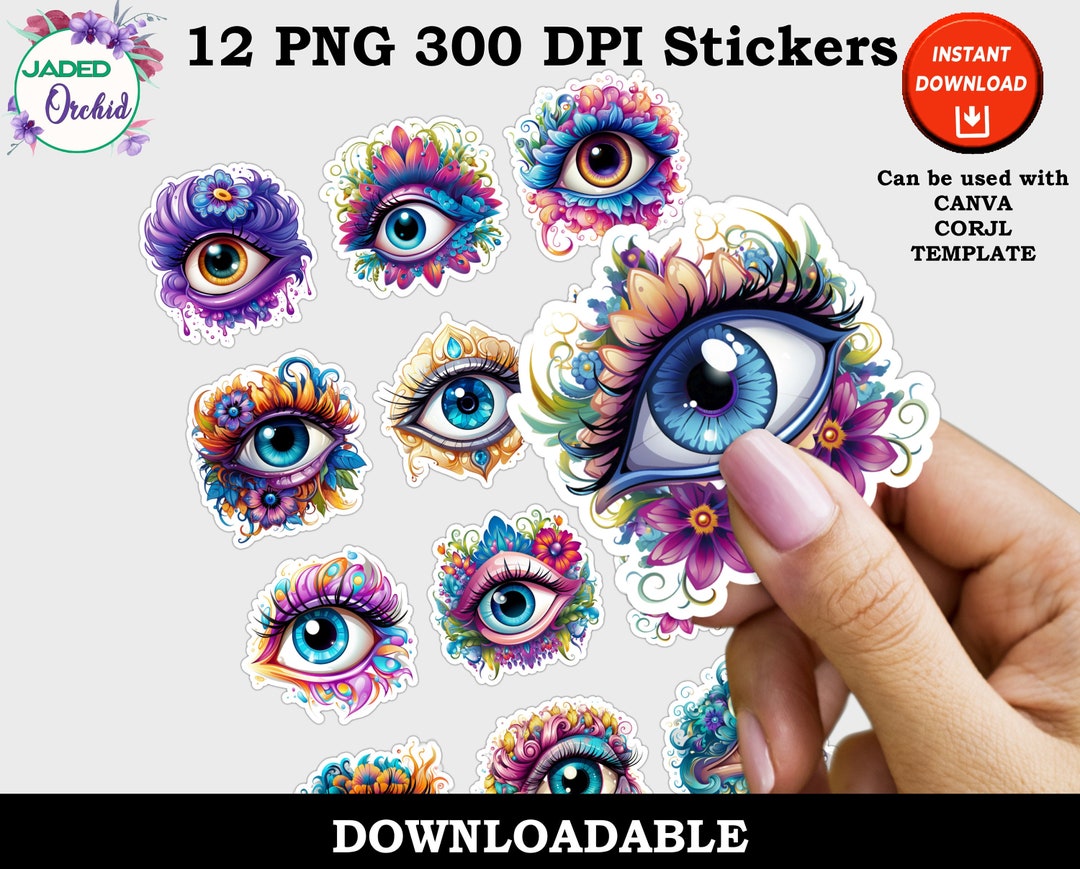 Colorful Eyes Stickers, Pretty Eyes Print and Cut Digital PNG Sticker ...