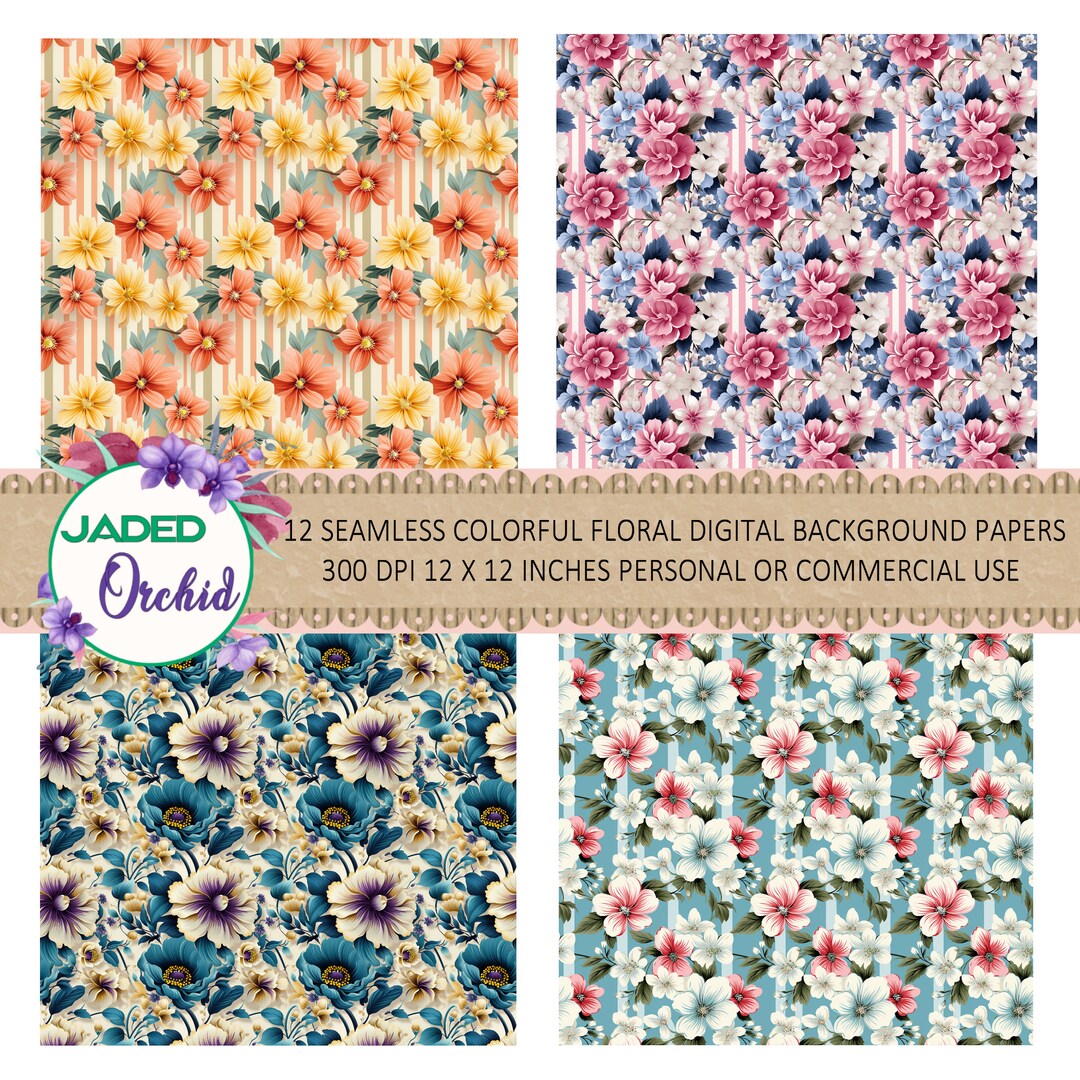 Foral Paper Pattern Colorful Floral Digital Seamless Pattern Paper, Flower Background Paper ...