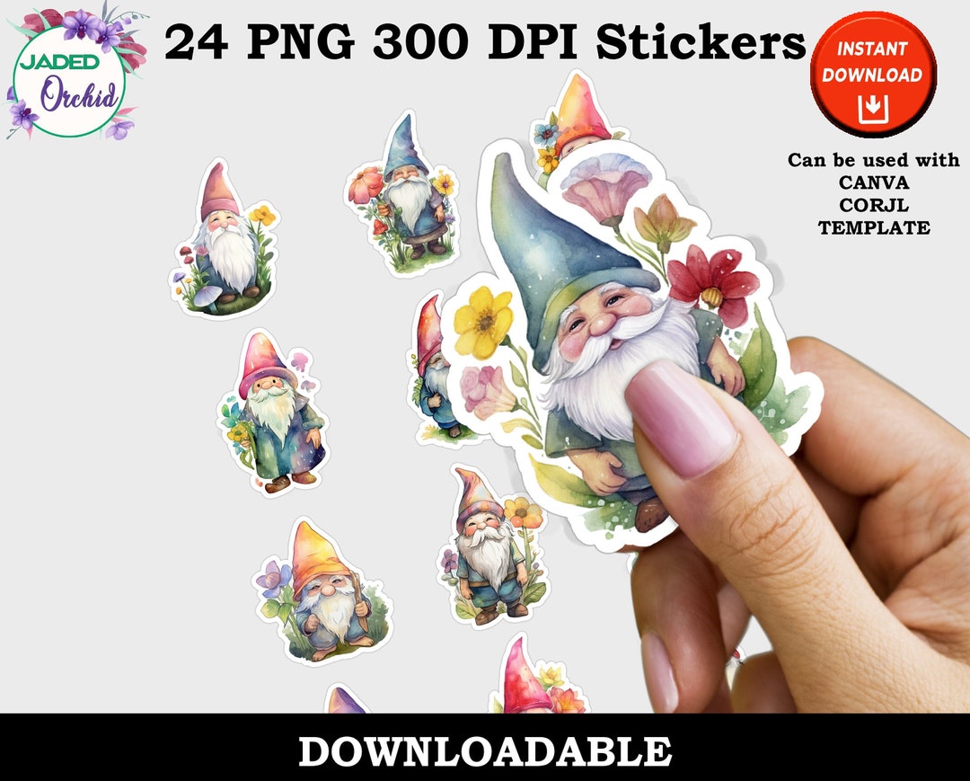 Garden Gnomes Print and Cut Digital PNG Sticker Sheets, Enchanted Gnome ...