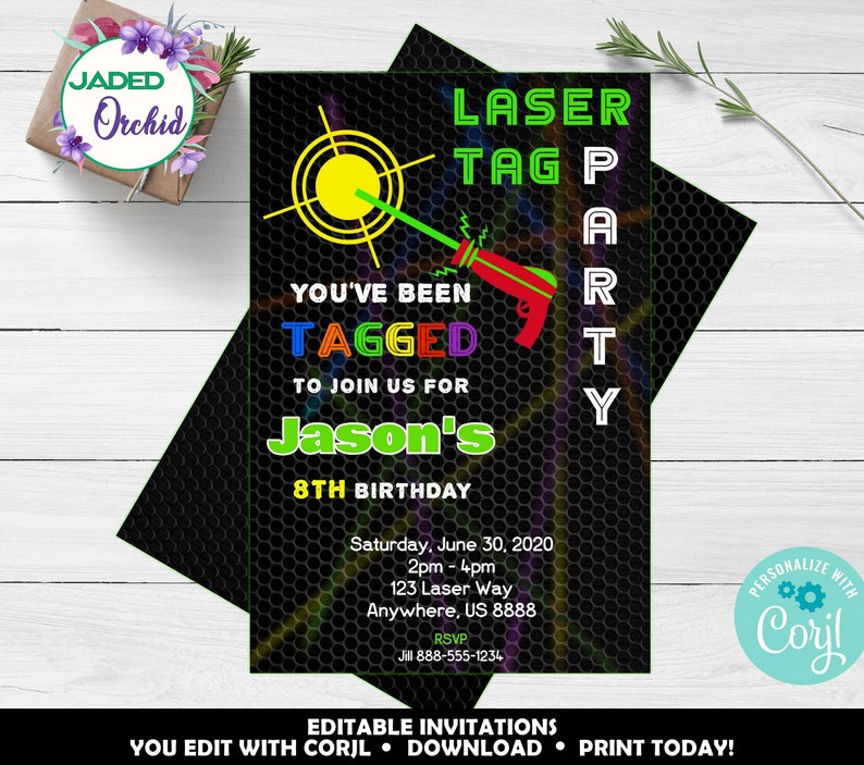 laser tag birthday party invitation laser tag party laser tag birthday invitation printable editable template corjl free thank you tag laser tag party invitations template free