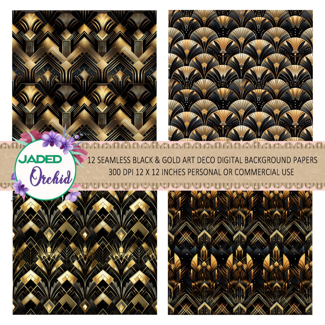 Printable Black and Gold Art Deco Background Paper, Art Deco Pattern ...