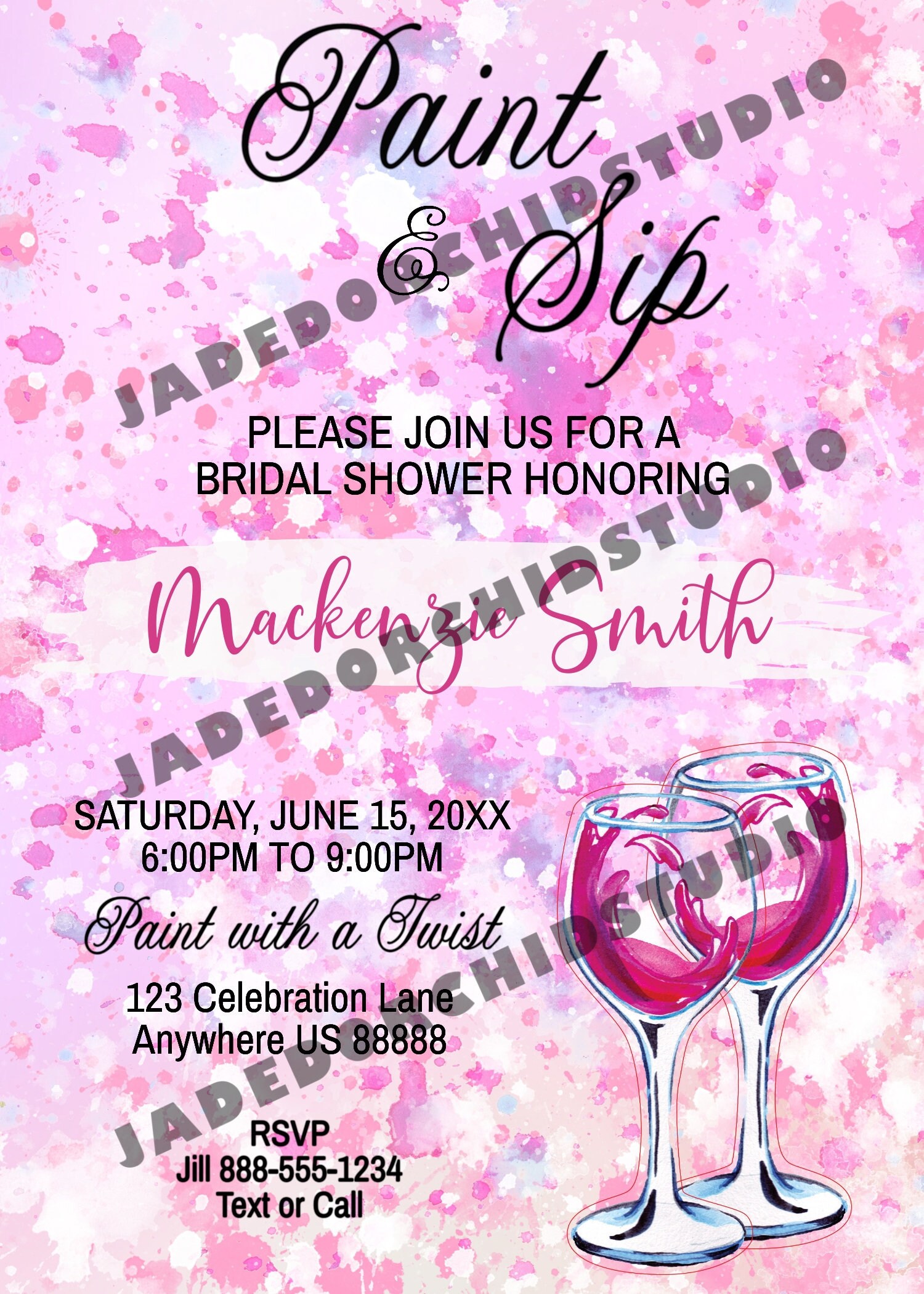 Paint and Sip Bridal Shower Invitation Pink Bridal Shower Etsy