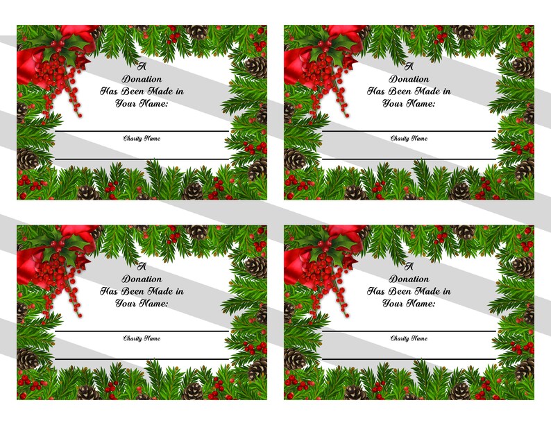 Printable Christmas Donation Card Holiday Charity Card Etsy
