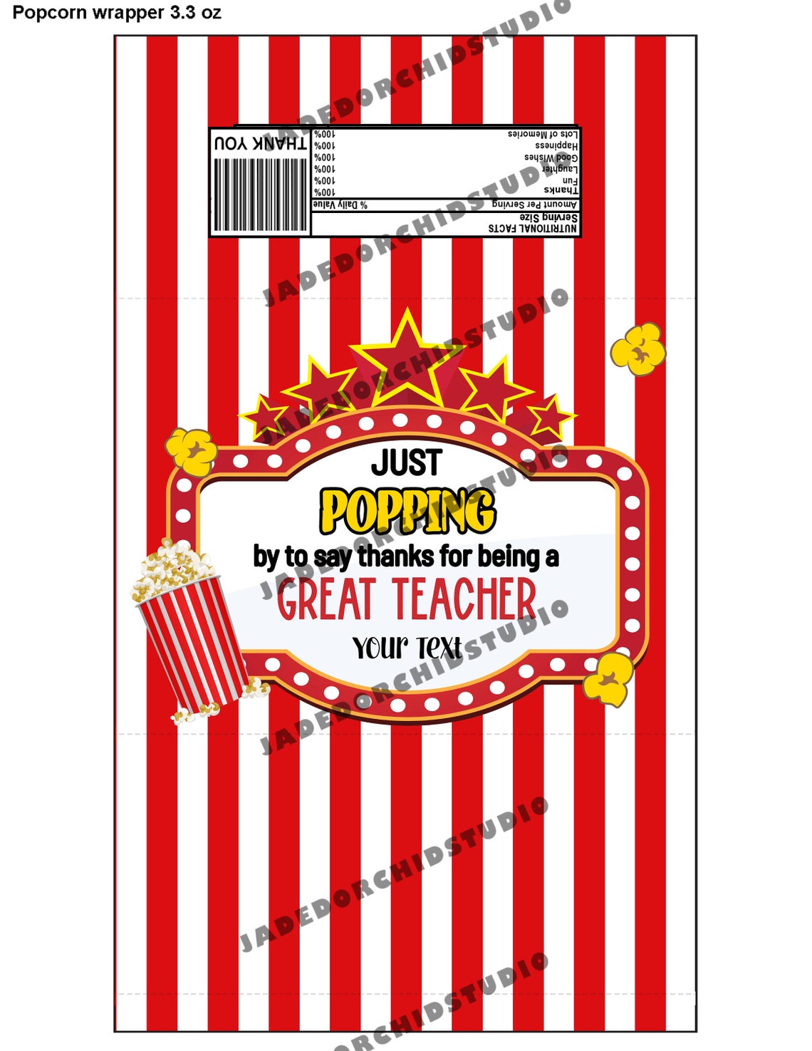 Printable Teacher Appreciation Thank You Popcorn Label Thank - Etsy