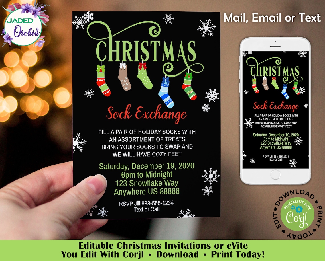 Printable Christmas Sock Exchange Invitation Sock Swap Party | Etsy