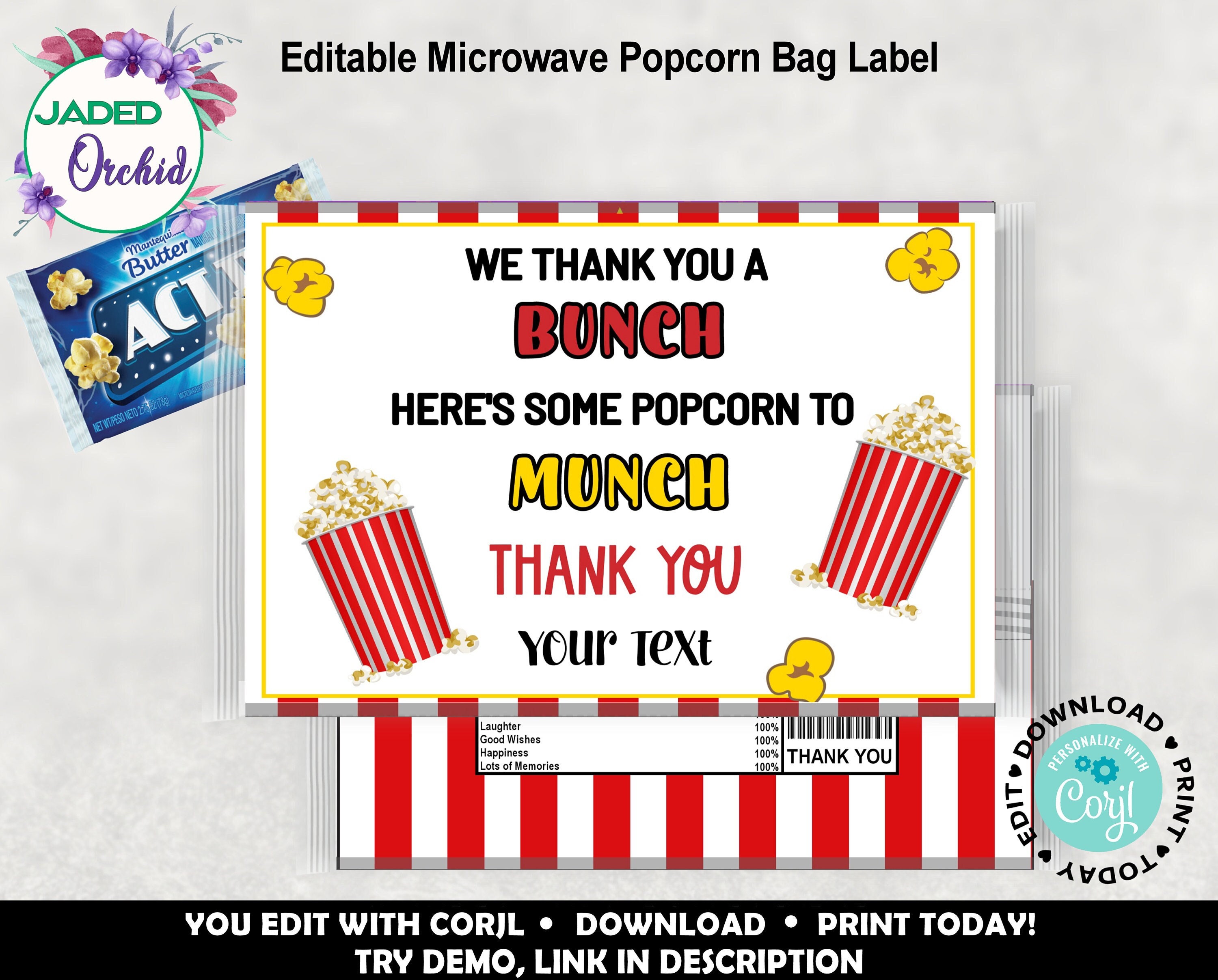 Popcorn Wrapper Template Printable Thank You Party Favor Etsy Popcorn Wrapper Template Printable Thank You Party Favor Etsy