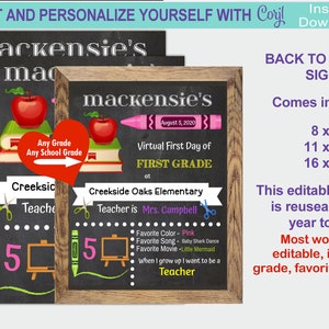 EDITABLE Virtual Back to School Photo Prop Chalkboard Back to School ...