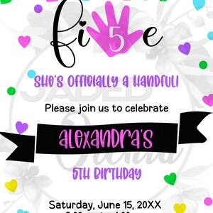 Girls 5th Birthday Invitation, Printable High Five Birthday Party ...
