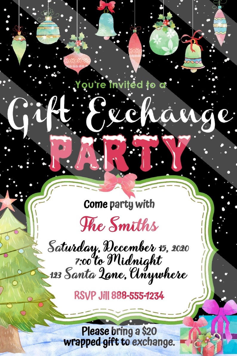 Personalized Christmas Gift Exchange Invitation Personalized Etsy