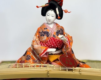 Japanese Geisha Doll Playing Koto Instrument Asian Decor Realistic Doll Miniature from Japan