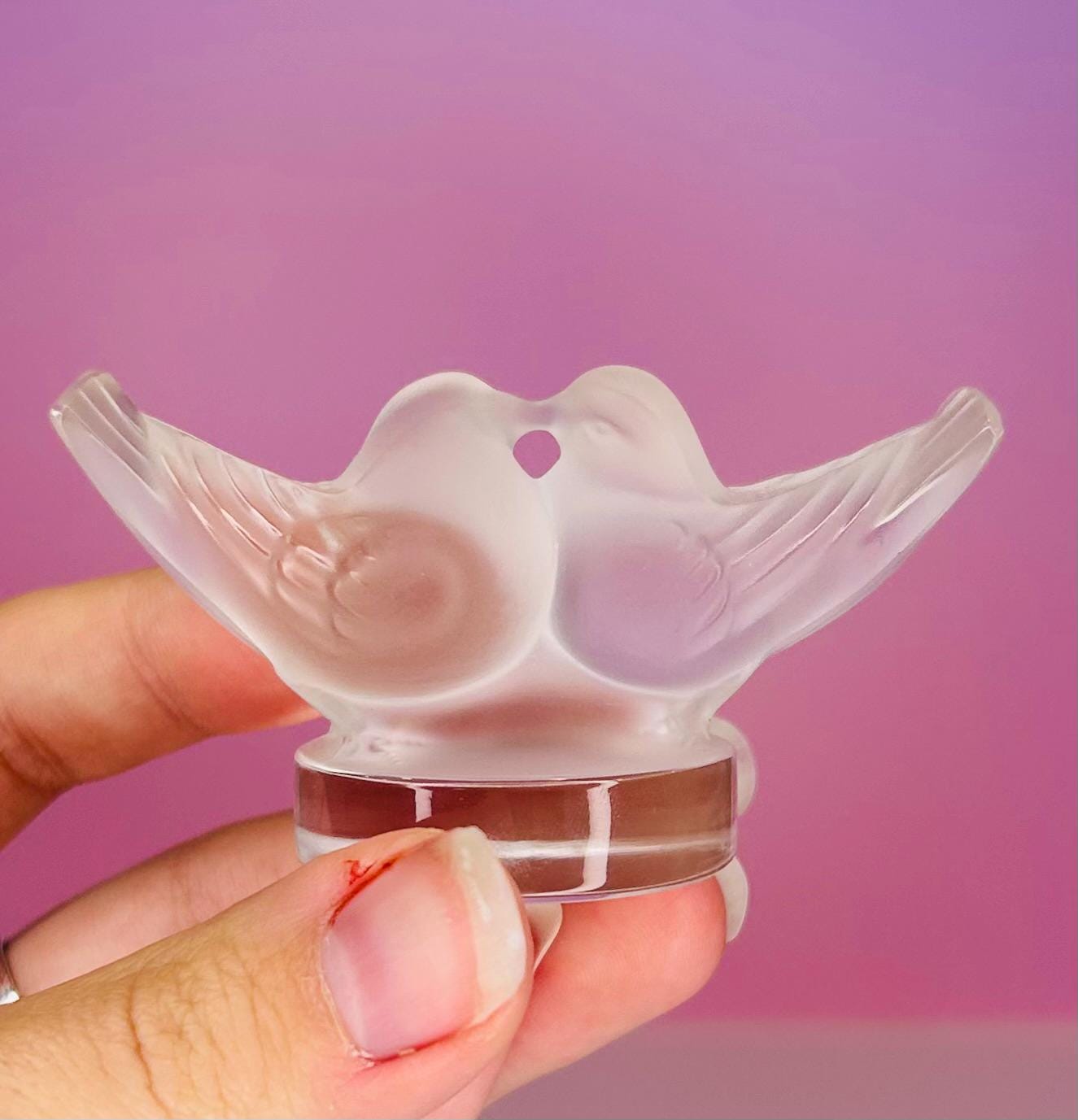 Lalique Lovebirds, Frosted Crystal Bird Figurine, Anniversary Gift