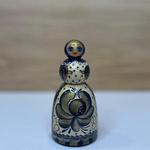 Vintage Royal Blue Russian Matroyshka, Wooden Doll, Folk Art Collectible, USSR, Hand-painted