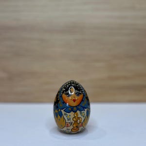 Vintage Easter Egg, Russian Matroyshka Wooden Doll, Blue and Gold, Collectible Children’s Room Decor, USSR, Hand-painted